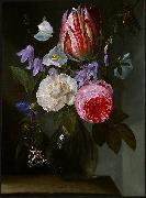 Jan Philip van Thielen Roses and a Tulip in a Glass Vase. Sweden oil painting artist